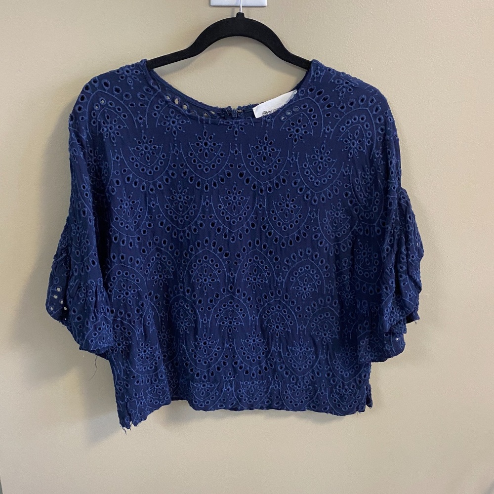 Navy Blue Islet Cutout Blouse